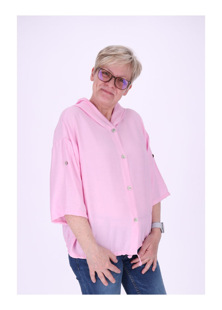 Blusenjacke Damen Kapuze Tunnelzug Krempelarm