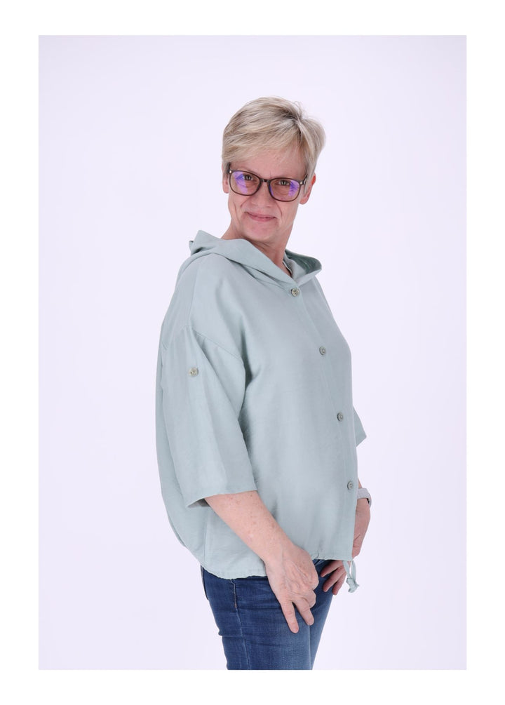 Blusenjacke Damen Kapuze Tunnelzug Krempelarm