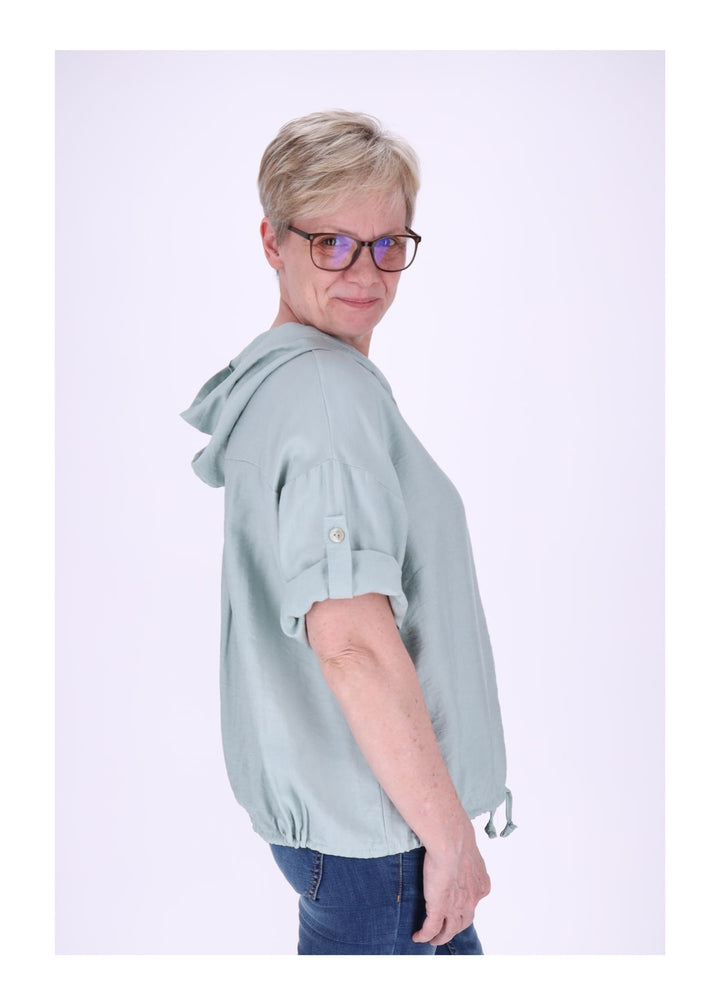 Blusenjacke Damen Kapuze Tunnelzug Krempelarm