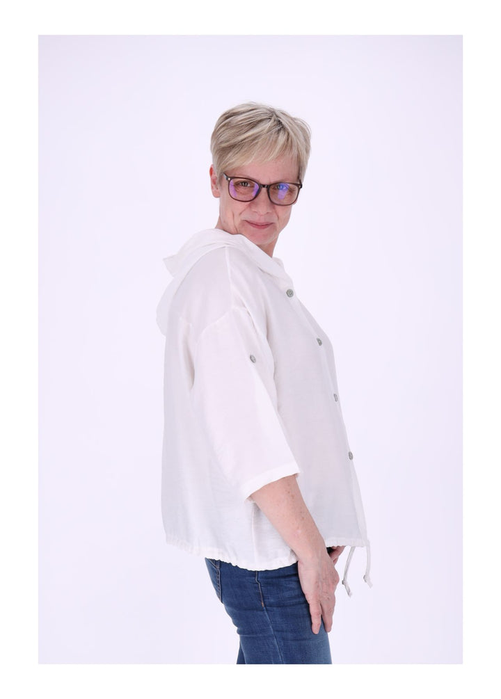 Blusenjacke Damen Kapuze Tunnelzug Krempelarm