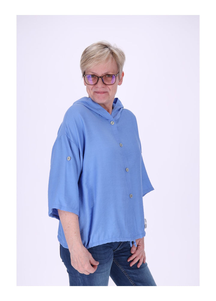 Blusenjacke Damen Kapuze Tunnelzug Krempelarm