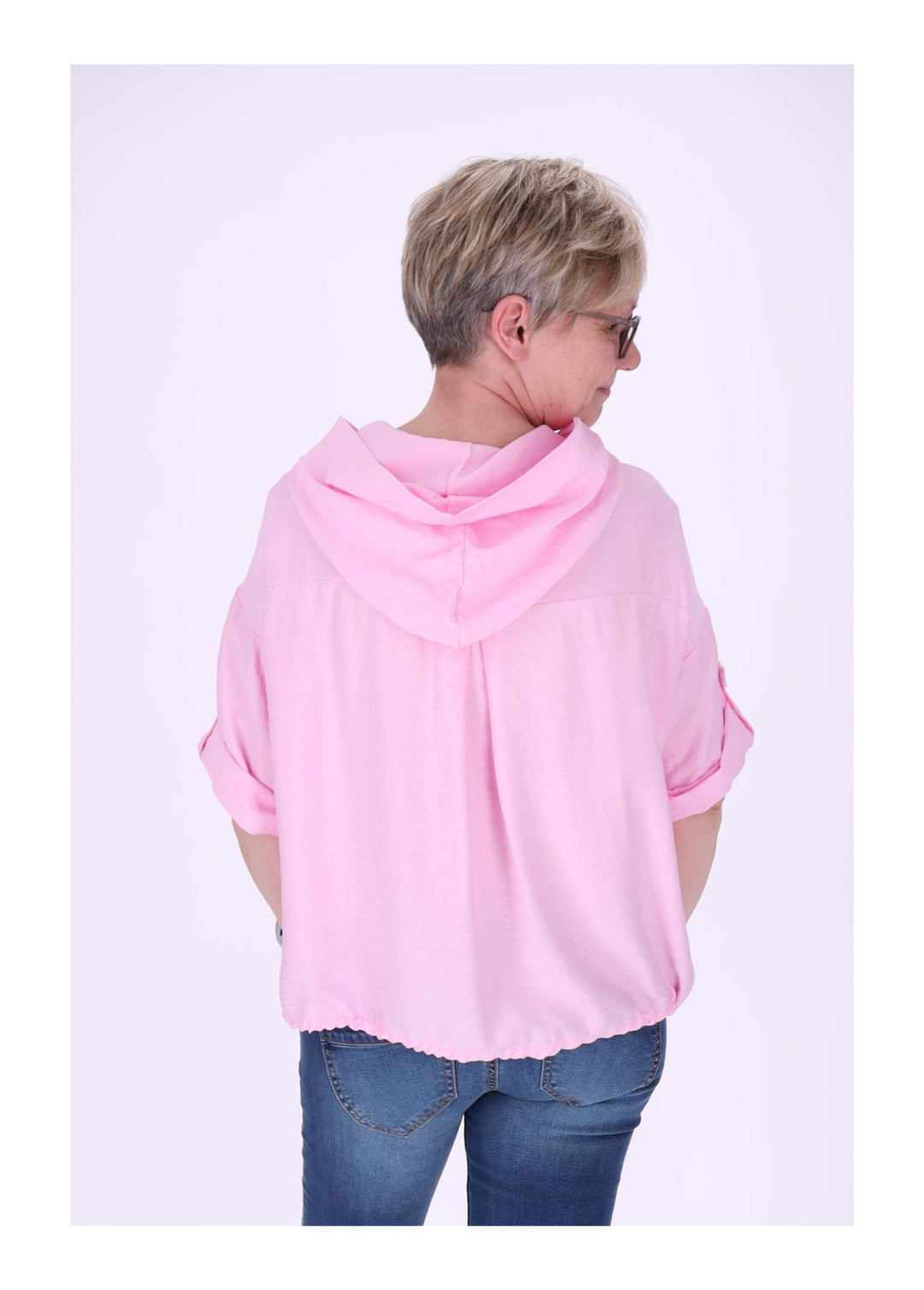 Blusenjacke Damen Kapuze Tunnelzug Krempelarm