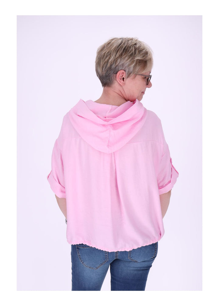 Blusenjacke Damen Kapuze Tunnelzug Krempelarm