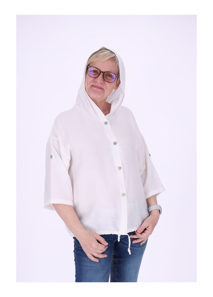 Blusenjacke Damen Kapuze Tunnelzug Krempelarm