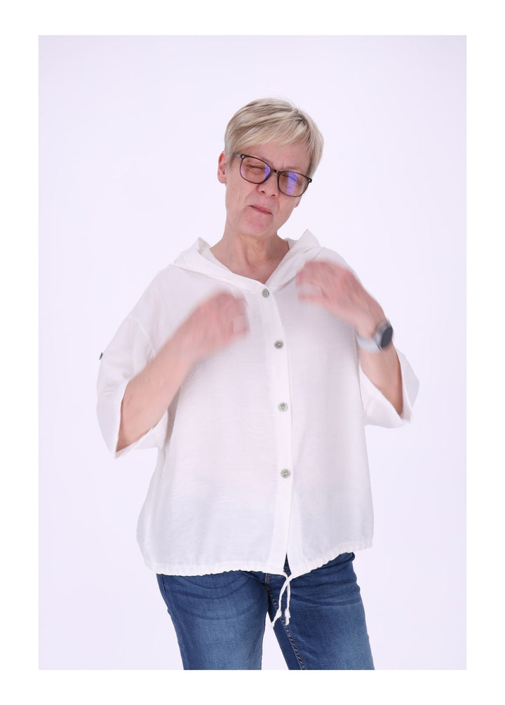 Blusenjacke Damen Kapuze Tunnelzug Krempelarm