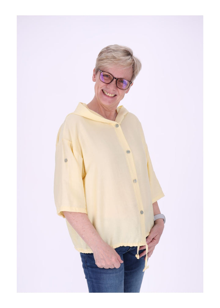 Blusenjacke Damen Kapuze Tunnelzug Krempelarm