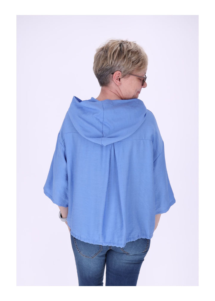 Blusenjacke Damen Kapuze Tunnelzug Krempelarm