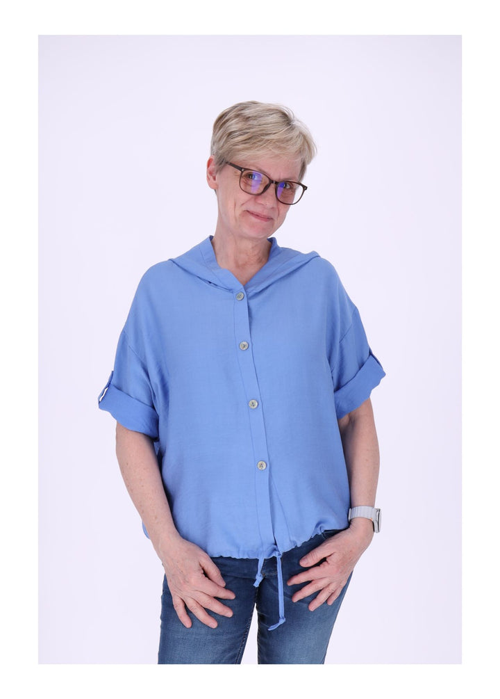 Blusenjacke Damen Kapuze Tunnelzug Krempelarm