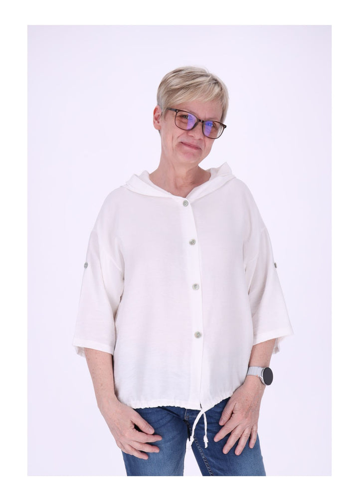 Blusenjacke Damen Kapuze Tunnelzug Krempelarm