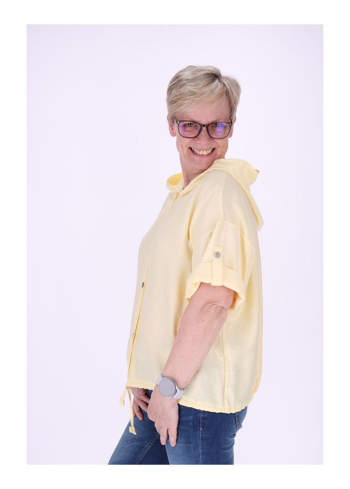 Blusenjacke Damen Kapuze Tunnelzug Krempelarm