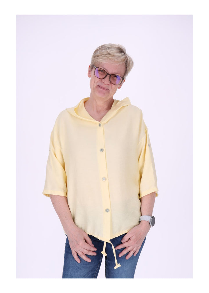 Blusenjacke Damen Kapuze Tunnelzug Krempelarm