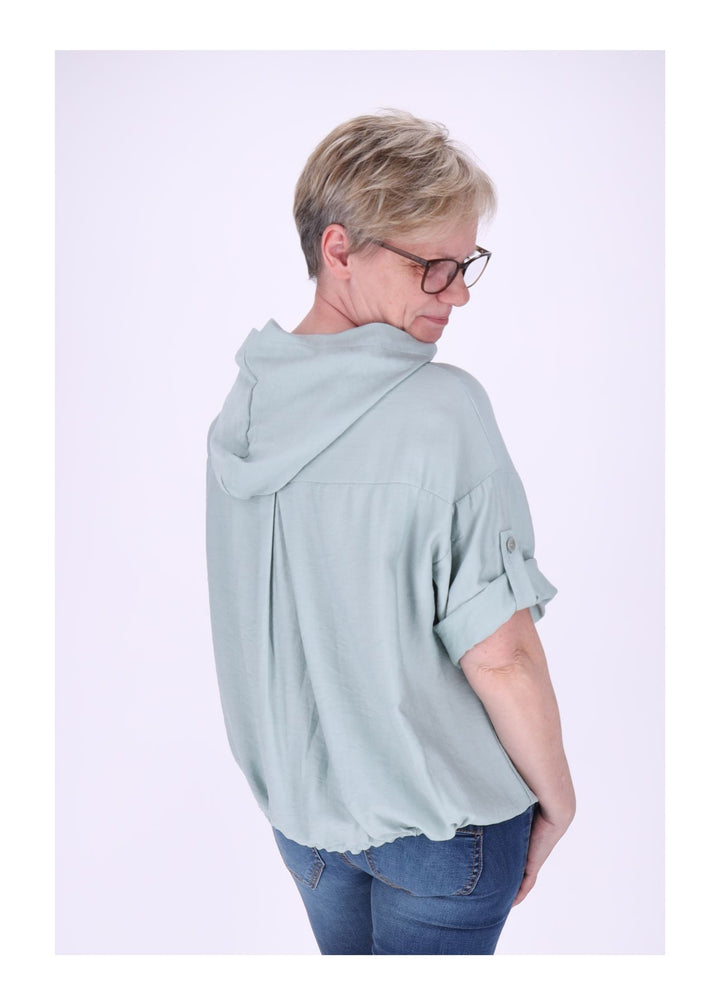 Blusenjacke Damen Kapuze Tunnelzug Krempelarm