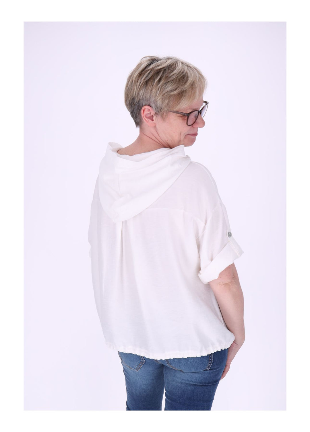 Blusenjacke Damen Kapuze Tunnelzug Krempelarm