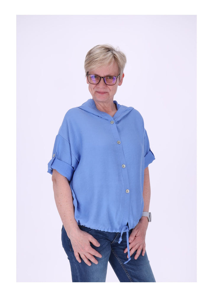 Blusenjacke Damen Kapuze Tunnelzug Krempelarm