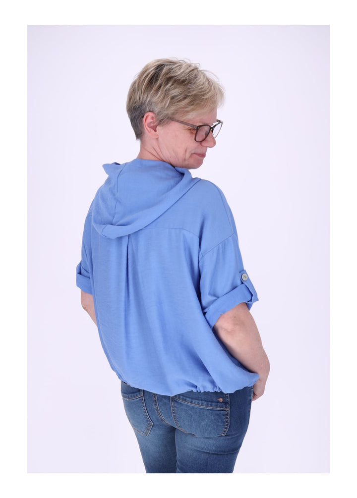 Blusenjacke Damen Kapuze Tunnelzug Krempelarm