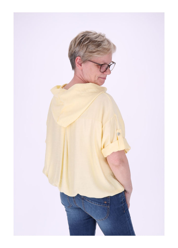Blusenjacke Damen Kapuze Tunnelzug Krempelarm