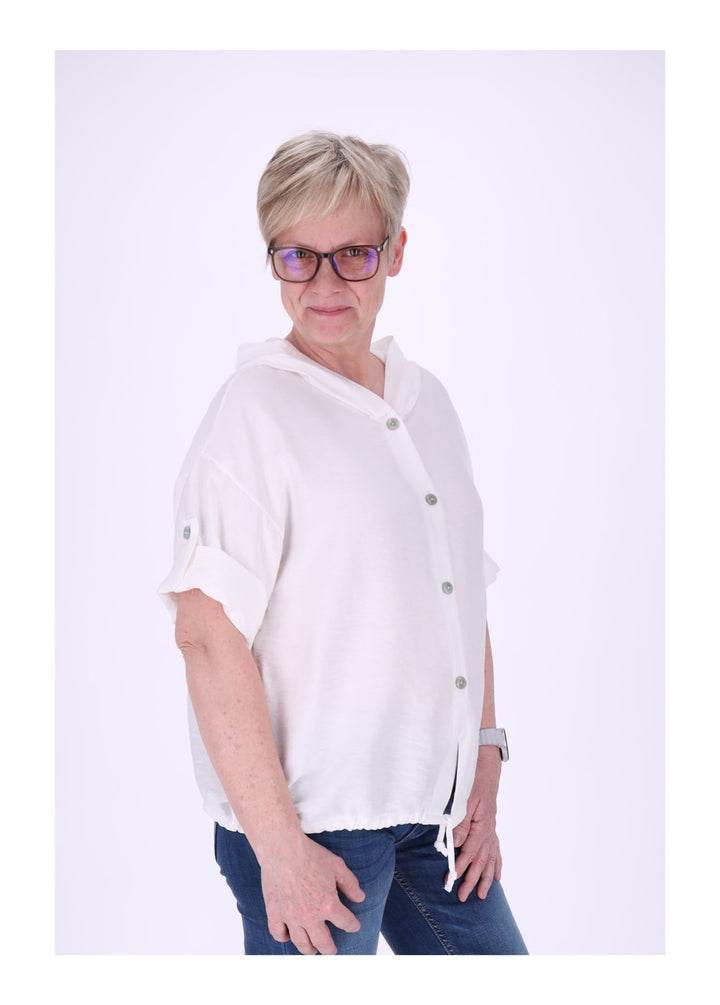 Blusenjacke Damen Kapuze Tunnelzug Krempelarm
