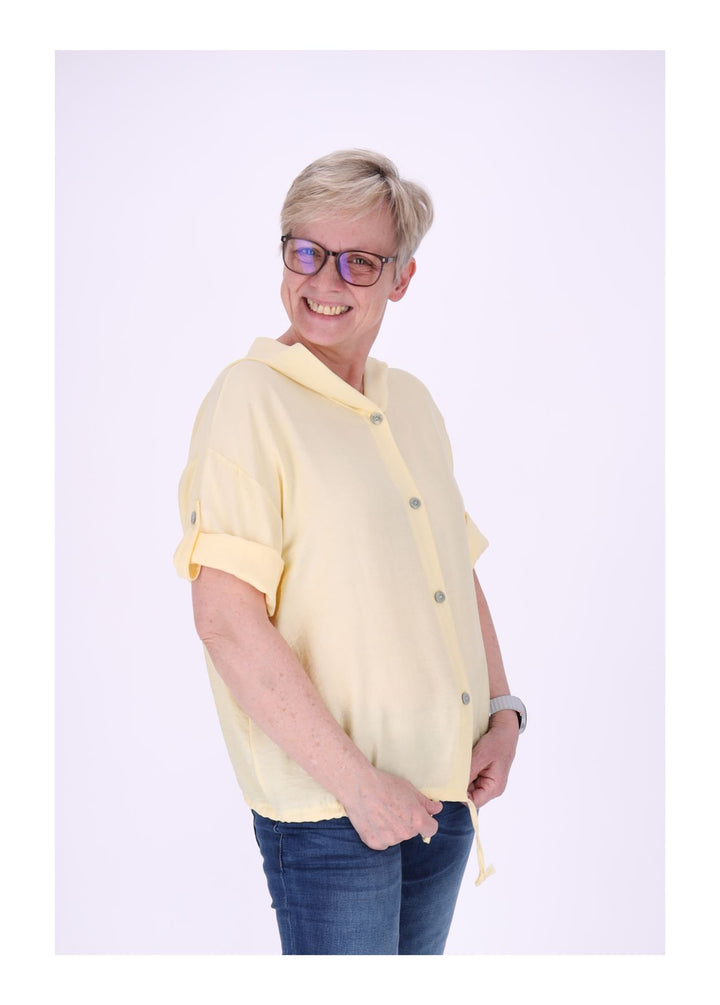 Blusenjacke Damen Kapuze Tunnelzug Krempelarm