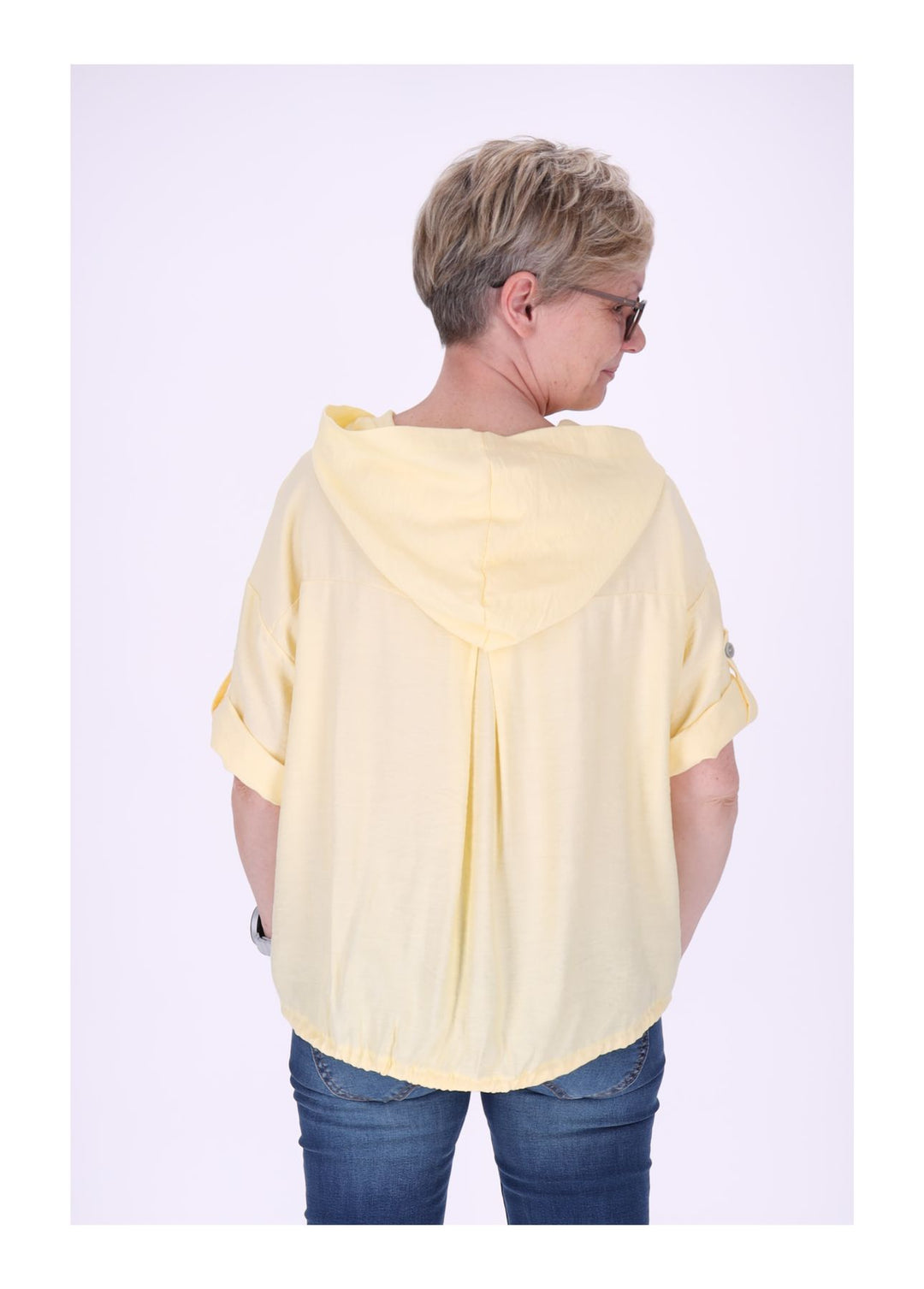 Blusenjacke Damen Kapuze Tunnelzug Krempelarm