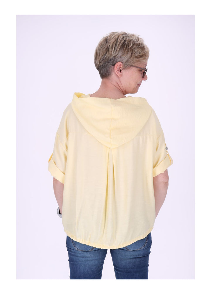 Blusenjacke Damen Kapuze Tunnelzug Krempelarm