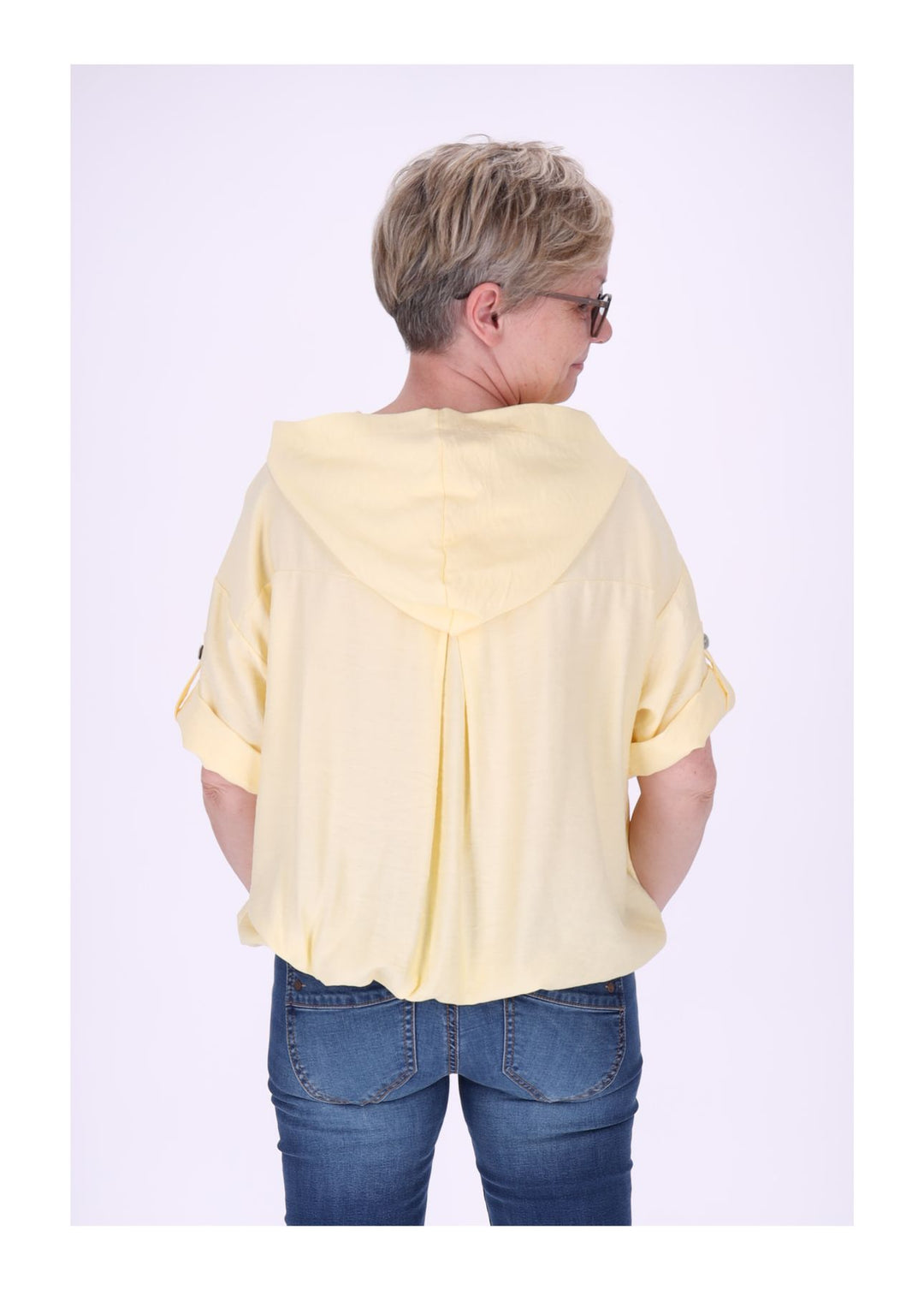 Blusenjacke Damen Kapuze Tunnelzug Krempelarm