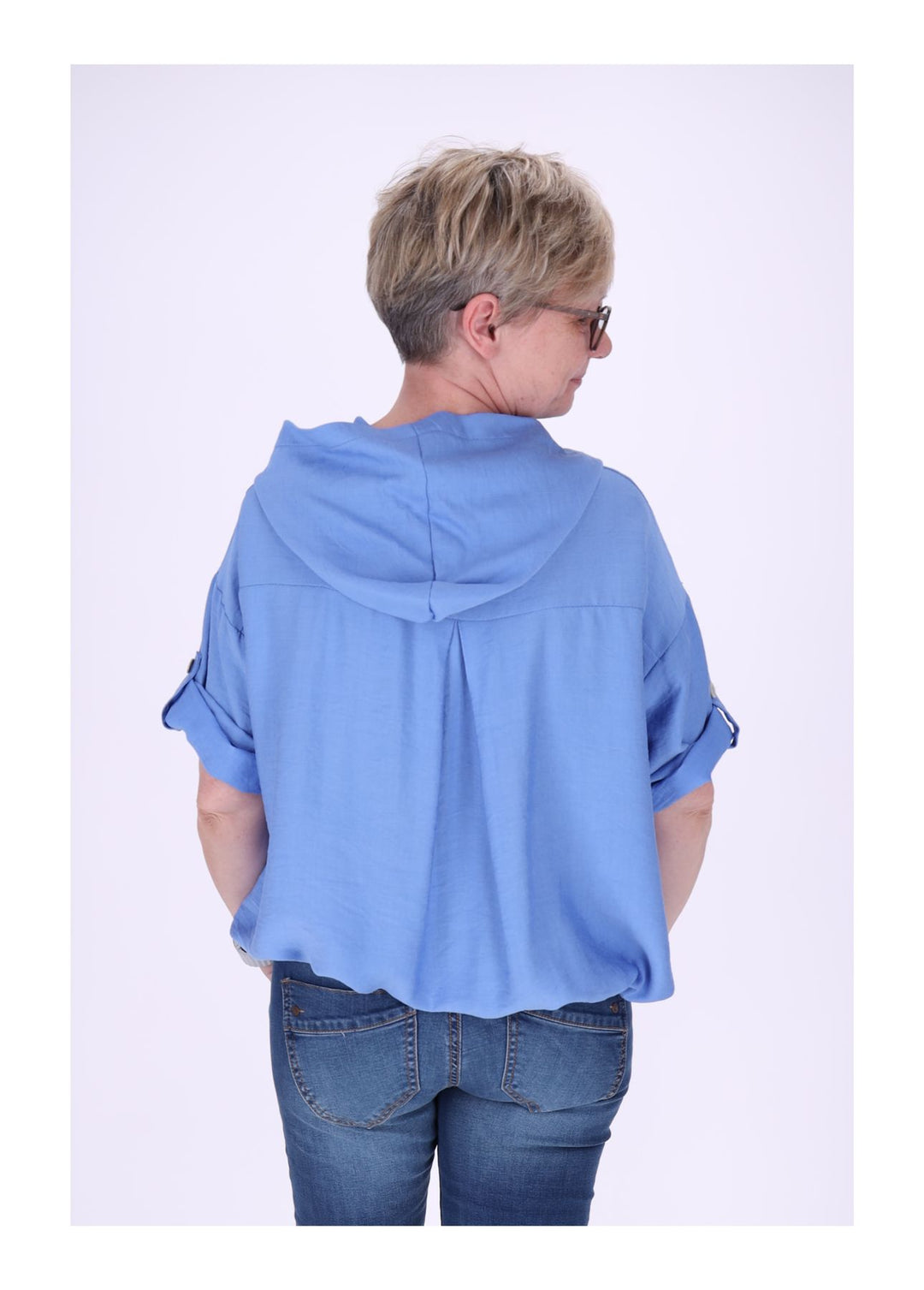 Blusenjacke Damen Kapuze Tunnelzug Krempelarm