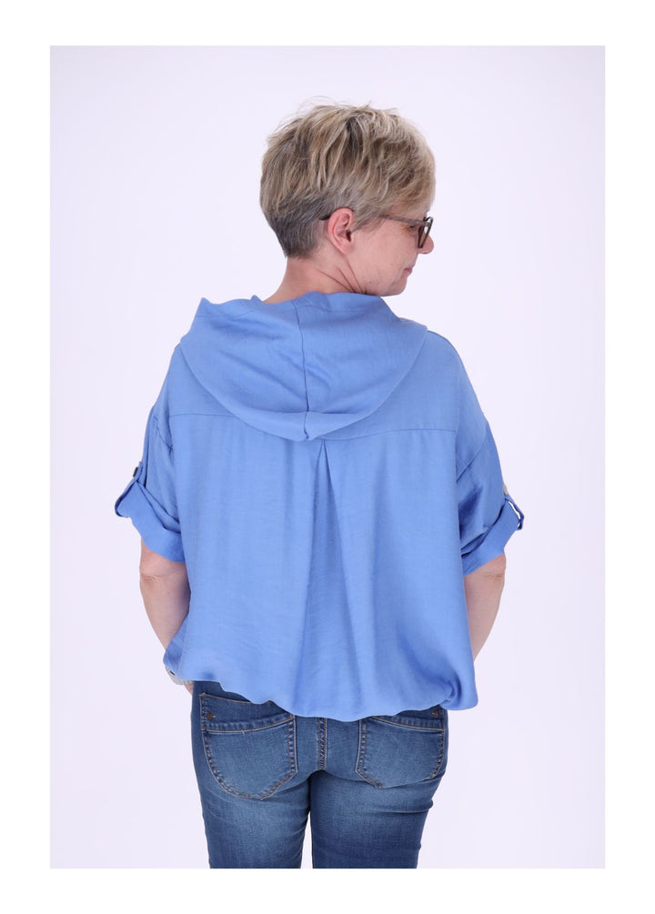 Blusenjacke Damen Kapuze Tunnelzug Krempelarm