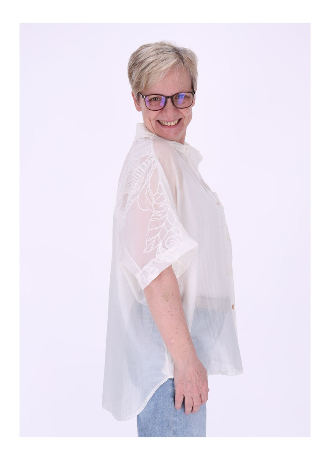 Bluse Damen Kurzarm Spitze