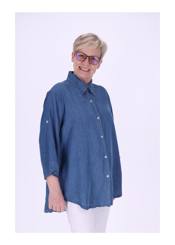 Jeansbluse Damen Krempelarm