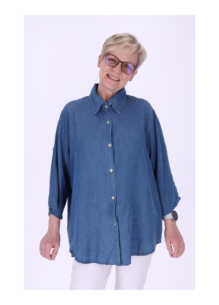 Jeansbluse Damen Krempelarm