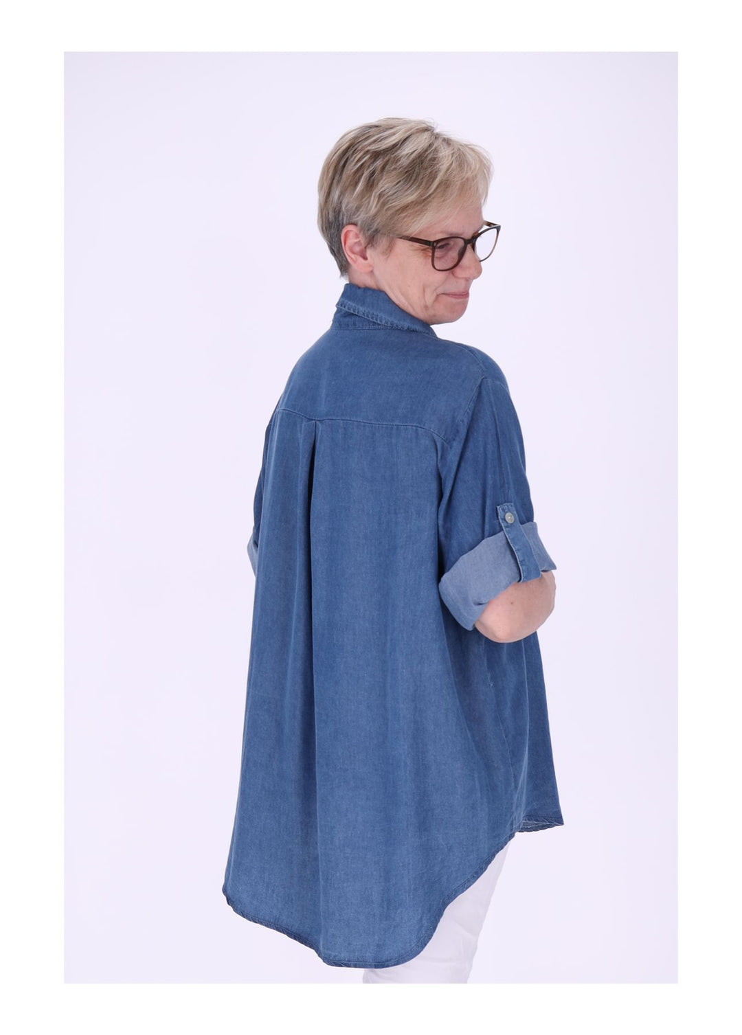 Jeansbluse Damen Krempelarm