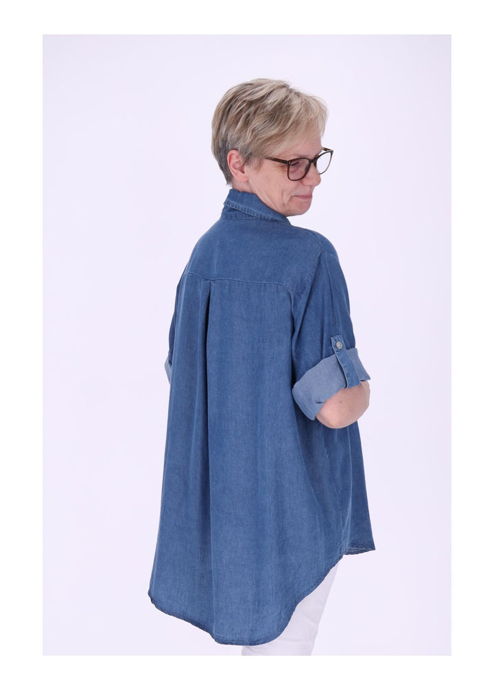 Jeansbluse Damen Krempelarm
