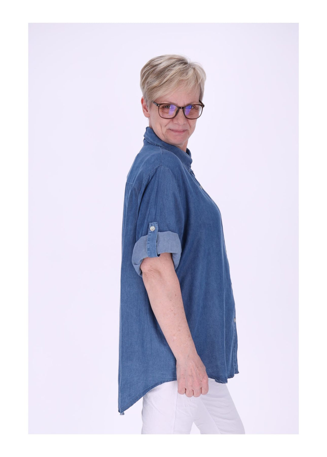 Jeansbluse Damen Krempelarm