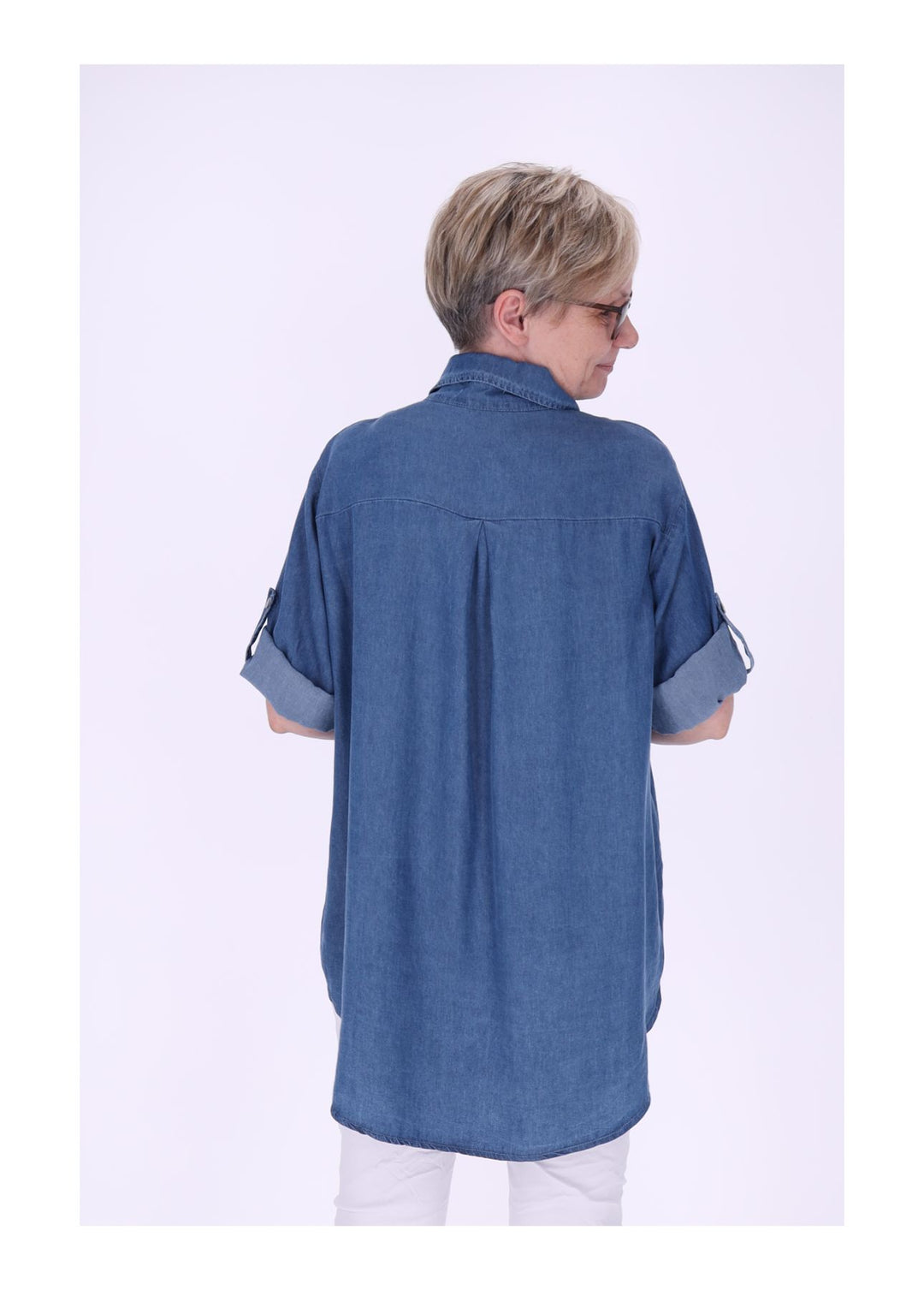 Jeansbluse Damen Krempelarm
