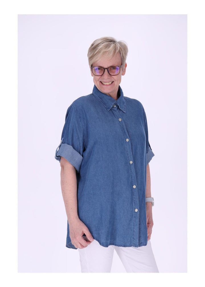 Jeansbluse Damen Krempelarm