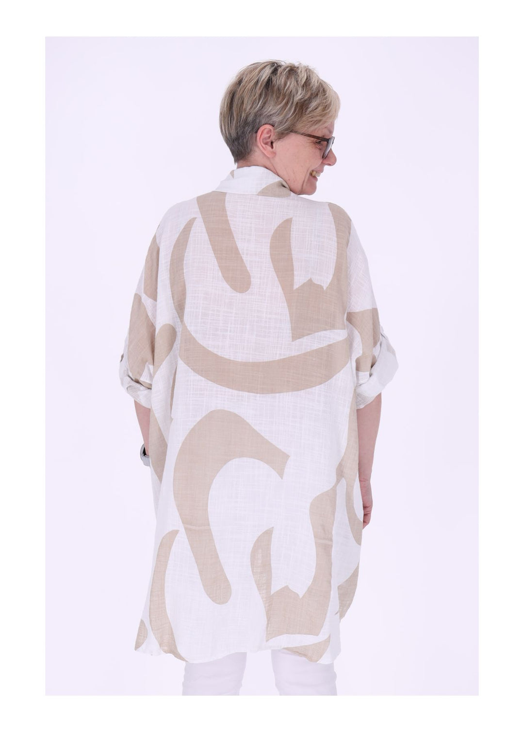 Longbluse Damen Krempelarm AOP Grafisch