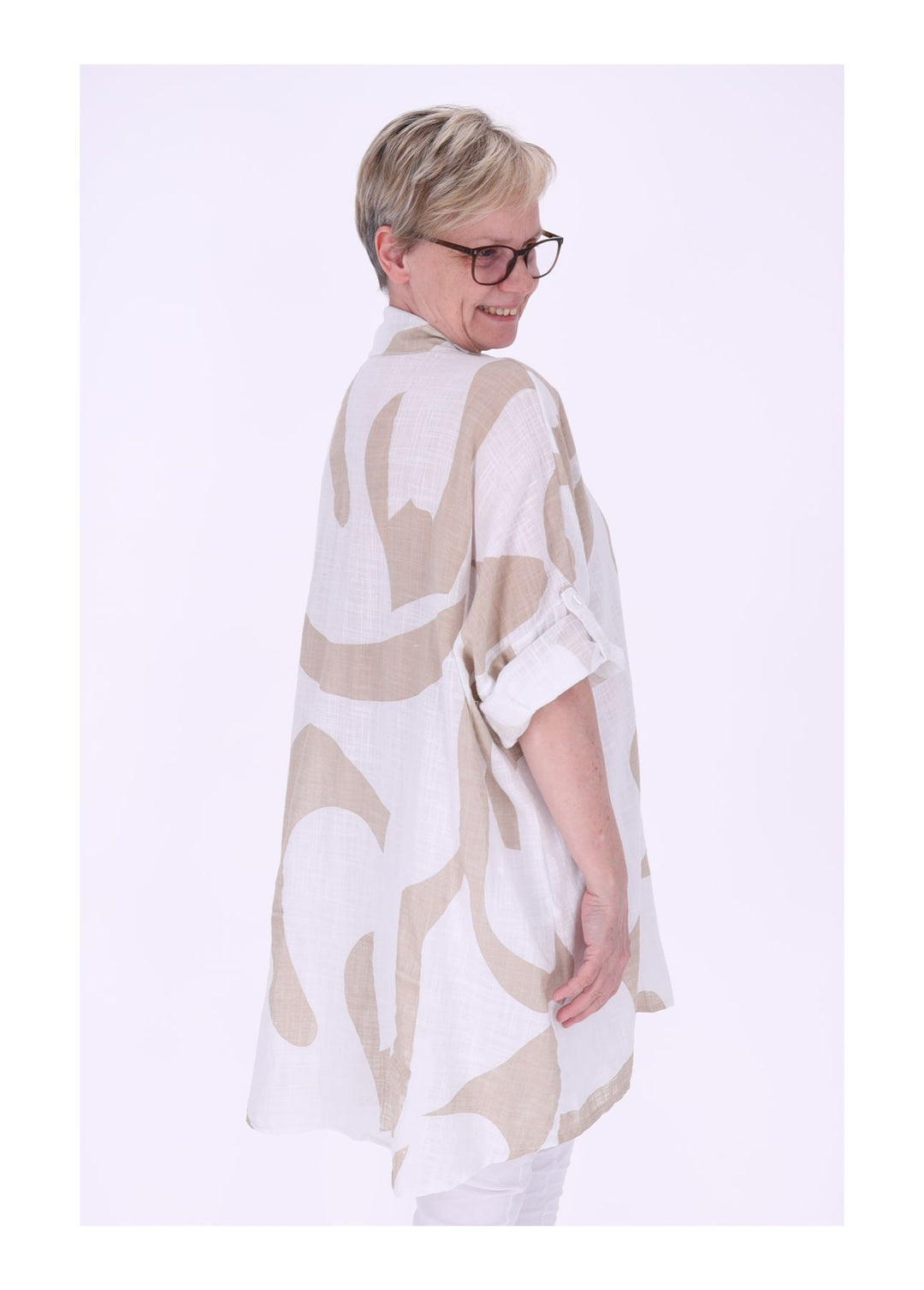 Longbluse Damen Krempelarm AOP Grafisch