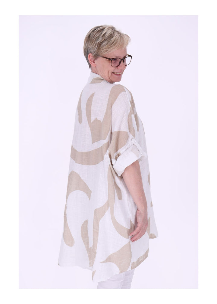 Longbluse Damen Krempelarm AOP Grafisch