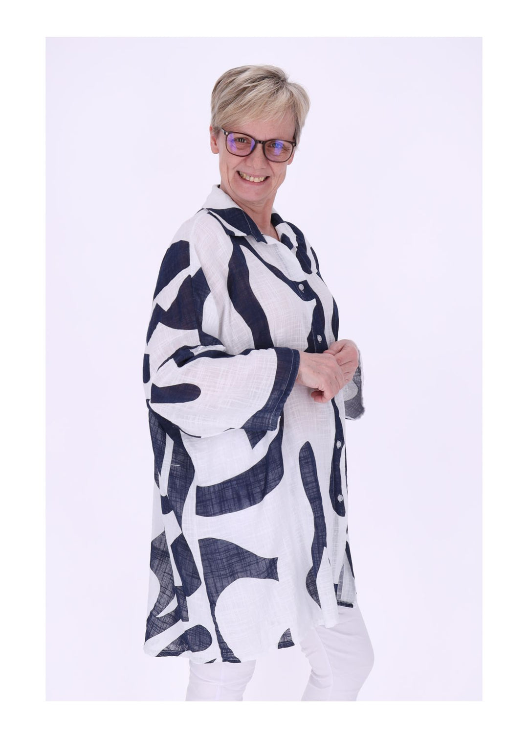 Longbluse Damen Krempelarm AOP Grafisch