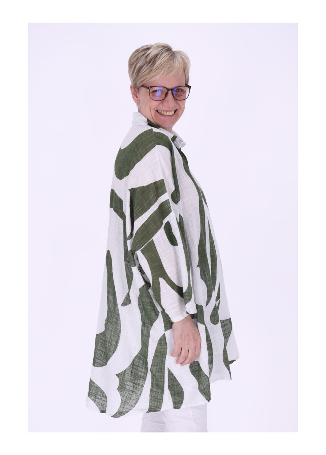 Longbluse Damen Krempelarm AOP Grafisch