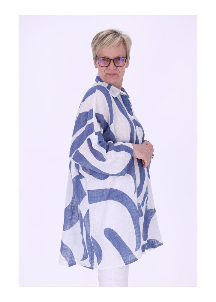 Longbluse Damen Krempelarm AOP Grafisch