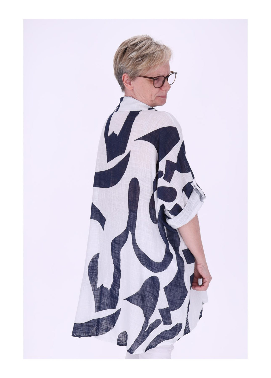 Longbluse Damen Krempelarm AOP Grafisch