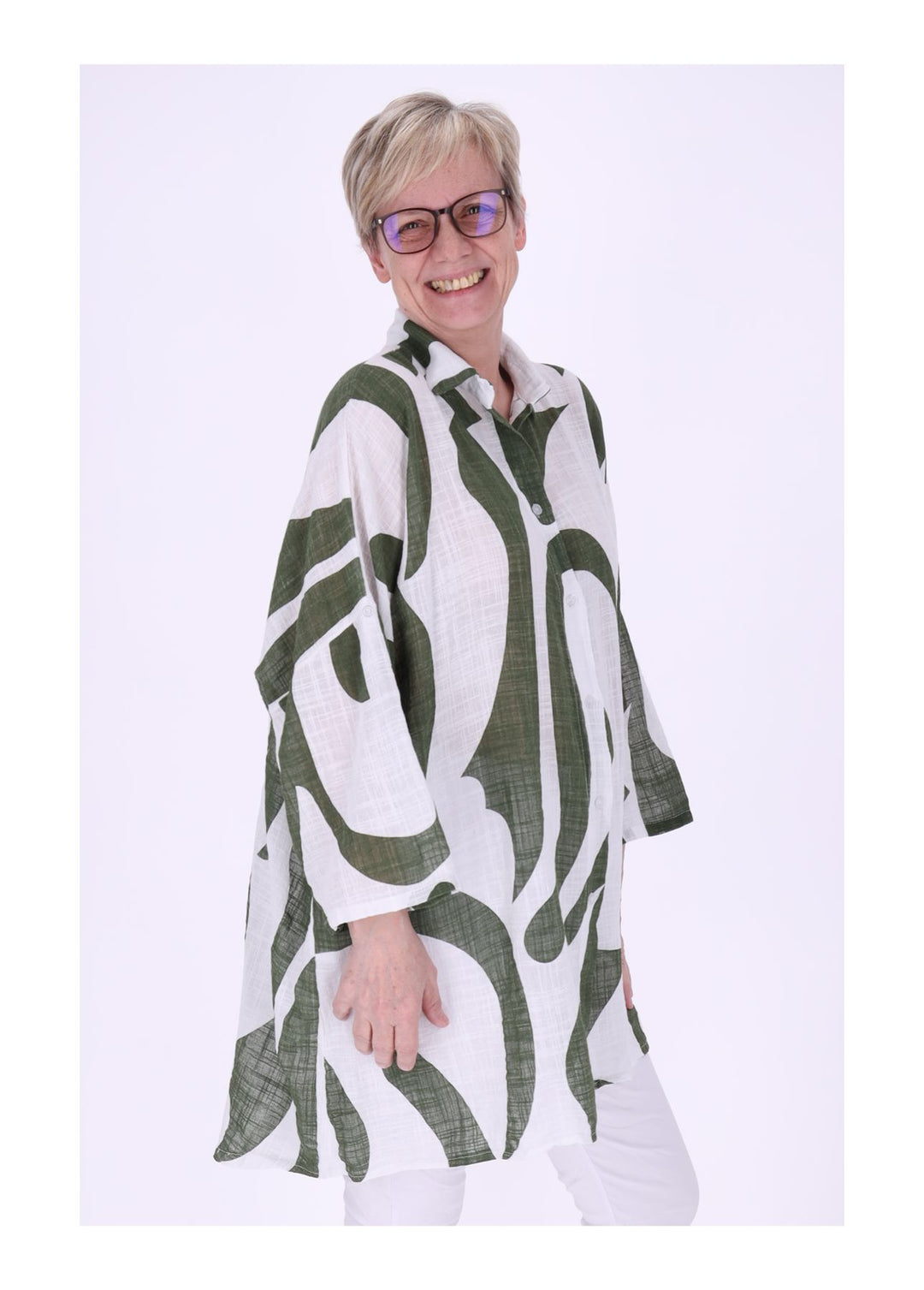 Longbluse Damen Krempelarm AOP Grafisch