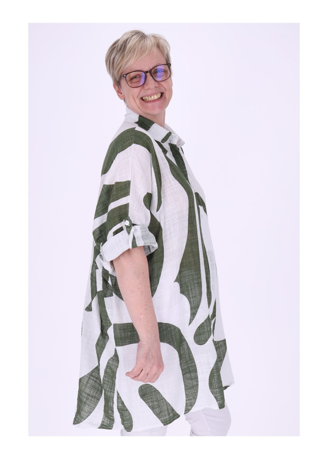 Longbluse Damen Krempelarm AOP Grafisch