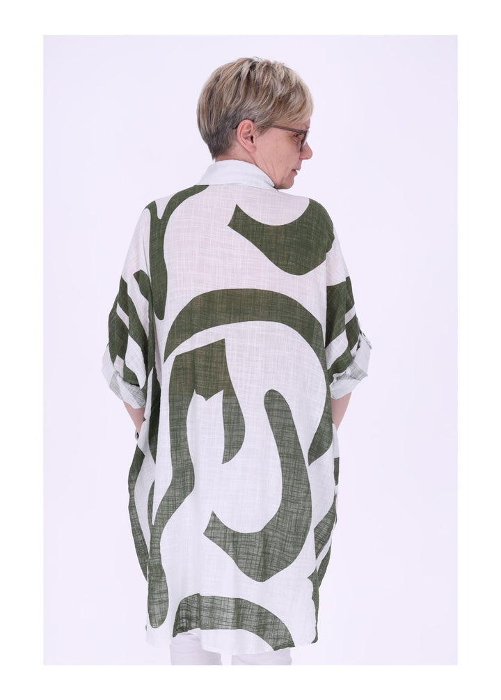 Longbluse Damen Krempelarm AOP Grafisch