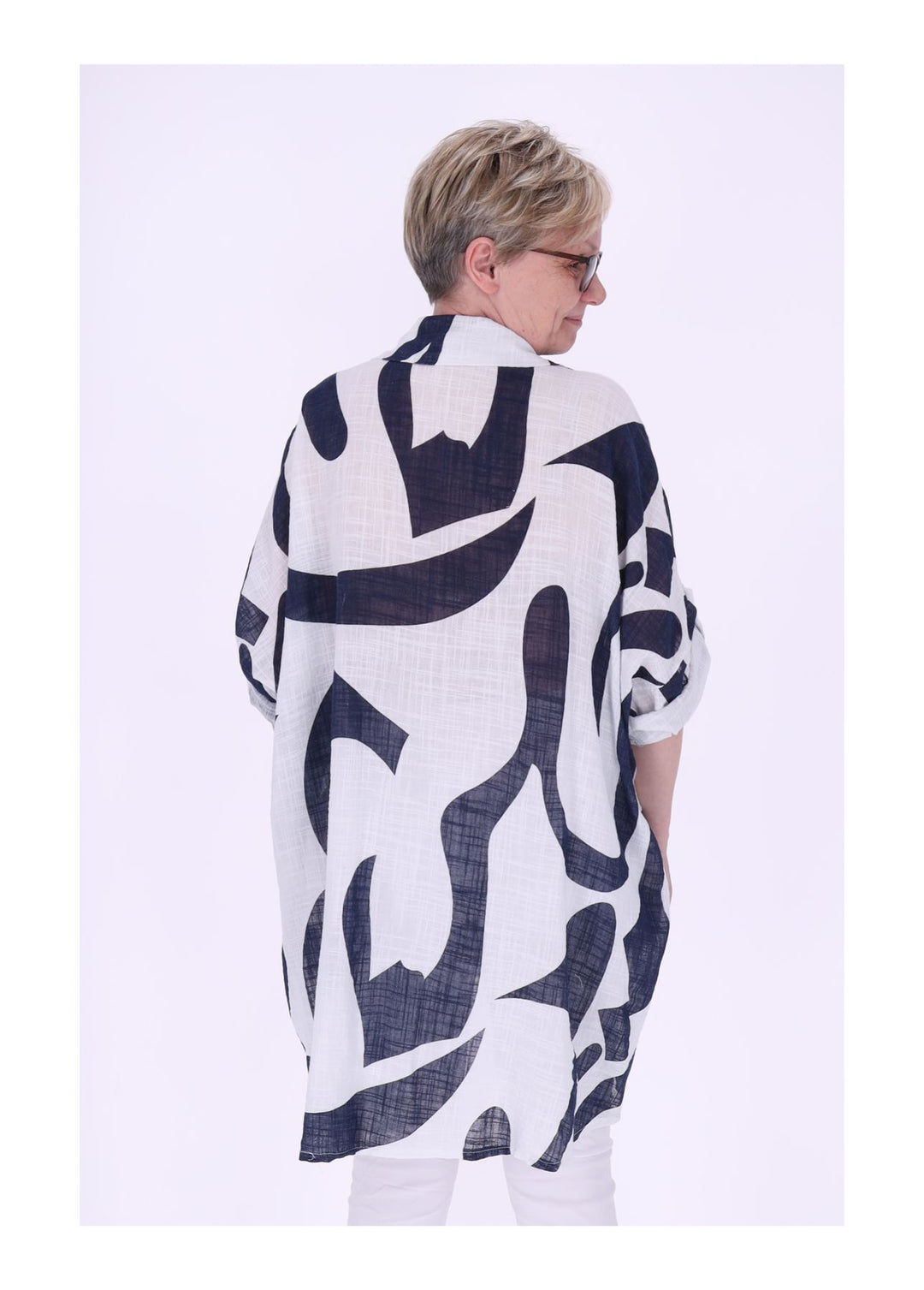 Longbluse Damen Krempelarm AOP Grafisch