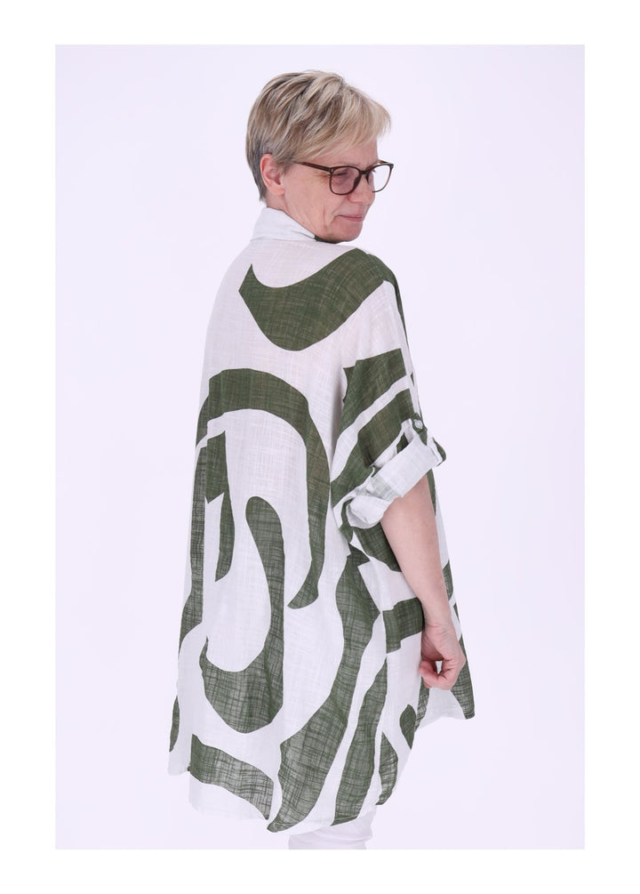Longbluse Damen Krempelarm AOP Grafisch