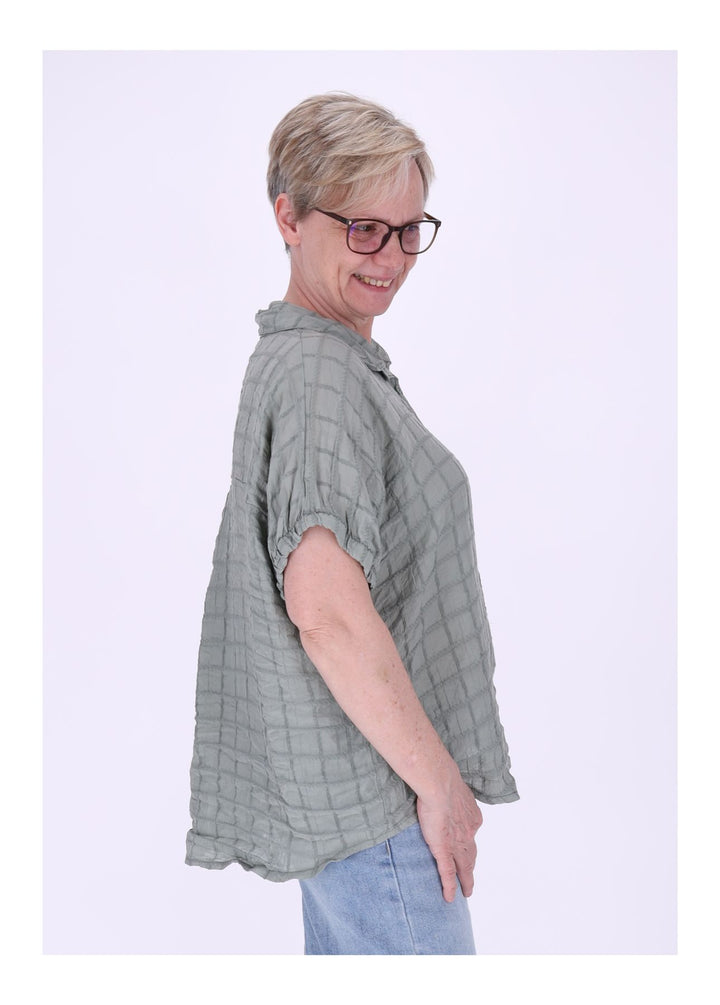 Bluse Damen Kurzarm Strucktur Karo