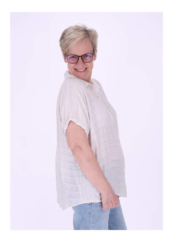 Bluse Damen Kurzarm Strucktur Karo