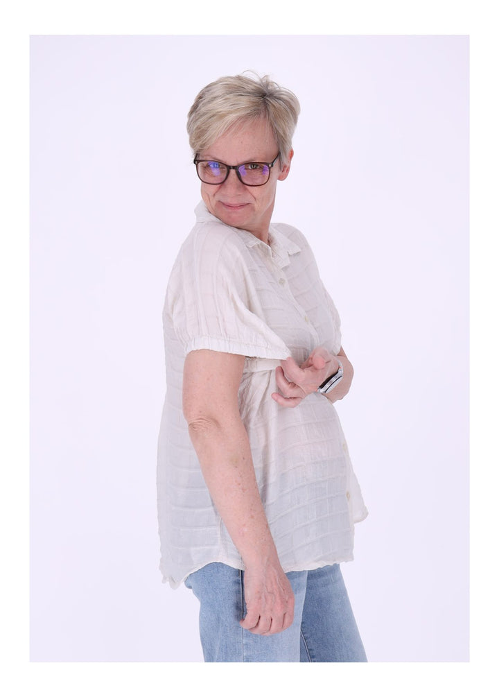 Bluse Damen Kurzarm Strucktur Karo